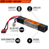 Valken LiPo 11.1v 1000mAh 15C Stick Airsoft Battery (Dean)