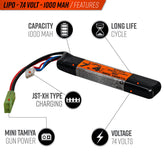 Valken LiPo 7.4v 1000mAh 15C/30C Stick Airsoft Battery (Small Tamiya)