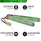 Valken NiMh Power Kit Combo - 9.6V 1600mAh Split Airsoft Battery & 1A Smart Charger (USA)
