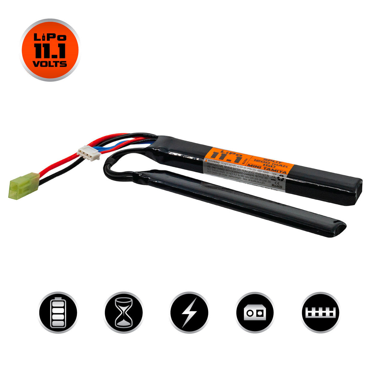 Valken LiPo 11.1v 1200mAh 15C/30C Split Airsoft Battery (Small Tamiya)