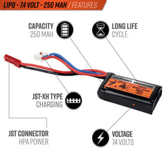 Valken LiPo 7.4v 250mAh 25C HPA Airsoft Battery (JST)